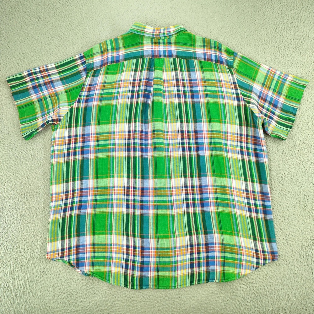 Ralph Lauren Shirt Mens 2XB Big Green Plaid 100% Linen Button Down Short Sl - Picture 3 of 16
